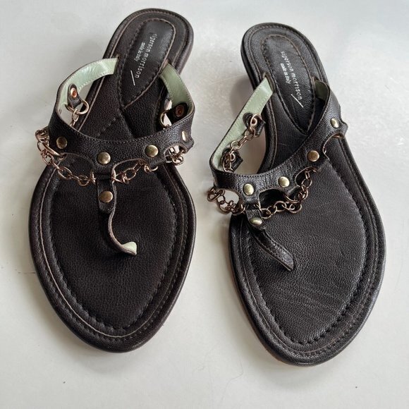 Sigerson Morrison Made in Italy WOMENS BROWN KITTEN HEEL LEATHER SANDALS Sz 7.5 - Picture 4 of 5